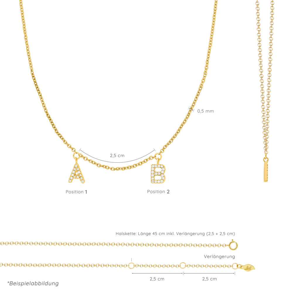 Initialen-Halskette mit 2 Anhängern, 45 cm, 14 Karat Gelbgold Bild 3 Initialen-Halskette mit 2 Anhängern, 45 cm, 14 Karat Gelbgold Bild 3