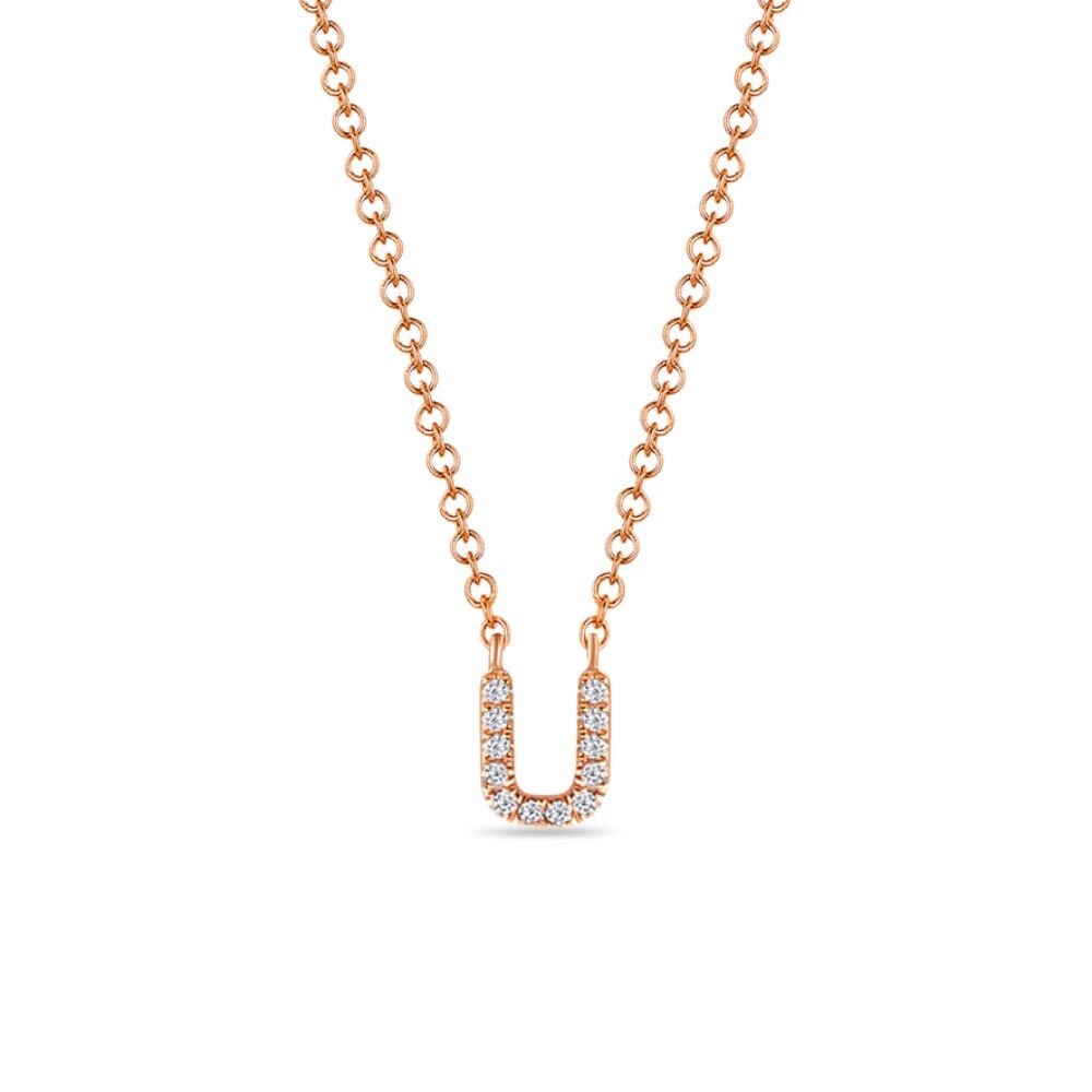 Halskette Letter U, 14 K Rosegold mit Diamanten