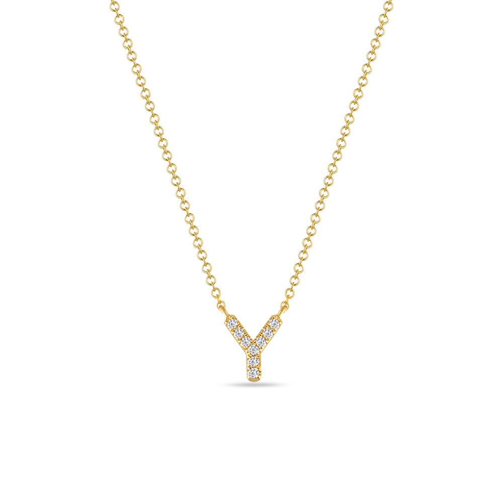 Halskette Letter Y, 14 K Gelbgold mit Diamanten