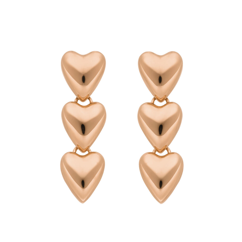 Ohrstecker Three Hearts, 18 K Rosegold vergoldet