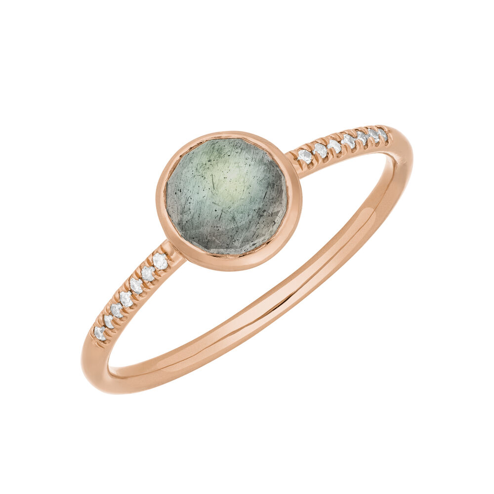 Ring Labradorit mit Diamanten, 14K Rosegold