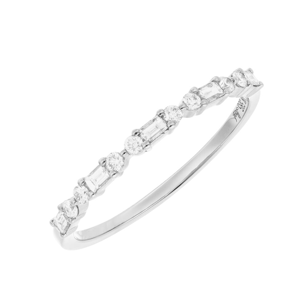 Verlobungsring mit Baguette Diamanten, 14K Weigold