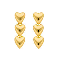 Ohrstecker Three Hearts, 18 K Gelbgold vergoldet