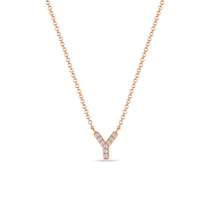 Halskette Letter Y, 14 K Rosegold mit Diamanten