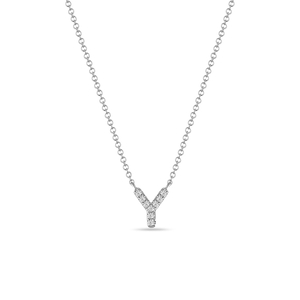 Halskette Letter Y, 14 K Weigold mit Diamanten