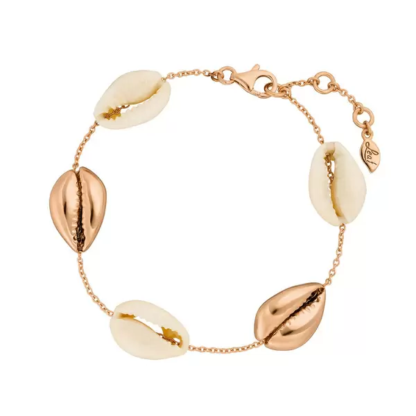 Leaf Jewelry Armkette 5 Cowrie Shells, 18 K Rosegold vergoldet