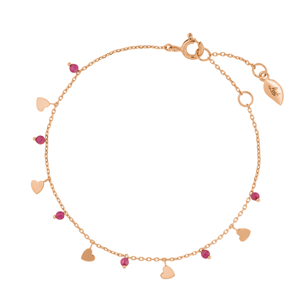 Leaf Jewelry Armkette Hearts Rubin, 18 K Rosegold vergoldet