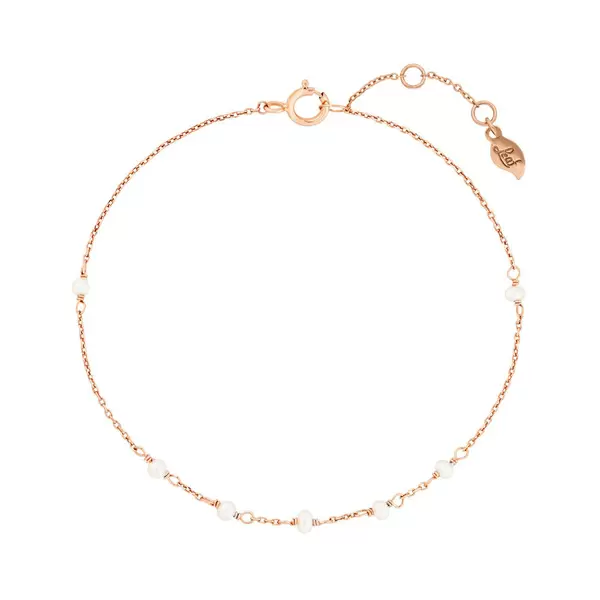 Leaf Jewelry Armkette White Pearls, 14 K Rosegold