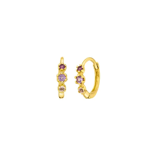 Leaf Jewelry Creole Three Gems, Amethyst, 18 K Gelbgold vergoldet