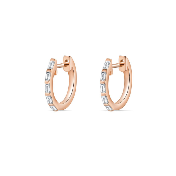 Leaf Jewelry Creolen mit Baguette Diamanten, 14K Rosegold