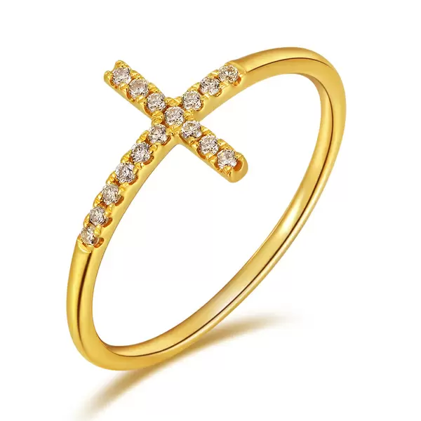 Leaf Jewelry Ring Kreuz mit Diamanten, 18 K Gelbgold