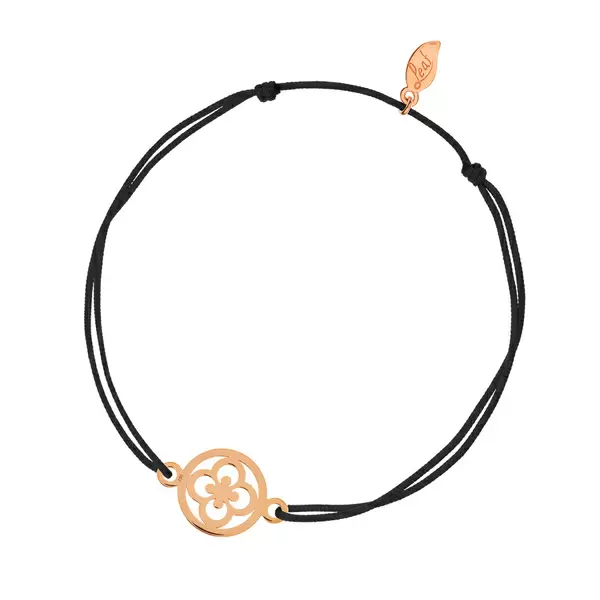 Leaf Jewelry Glücksbändchen Clover, 14 K Rosegold, Schwarz