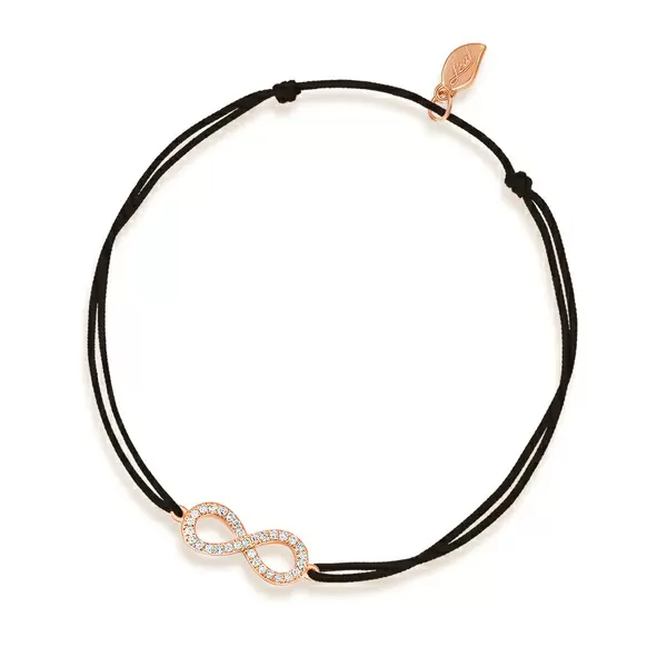 Leaf Jewelry Glücksbändchen Infinity mit Diamanten, 18 K Rosegold, Schwarz