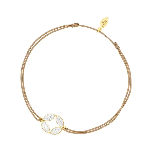 Leaf Jewelry Glücksbändchen Round Flower, 18 K Gelbgold vergoldet, Beige