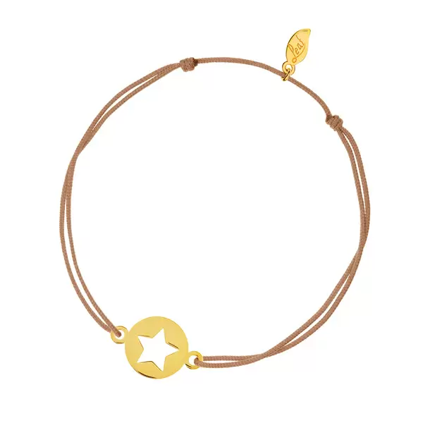 Leaf Jewelry Glücksbändchen Star, 14 K Gelbgold, Beige