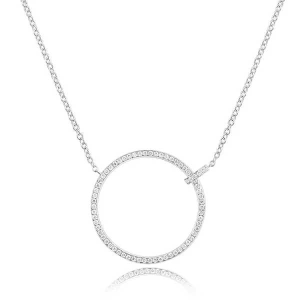 Leaf Jewelry Halskette Circle Groß mit Diamanten, 18 K Weißgold