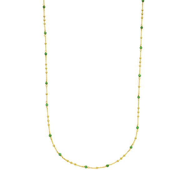 Leaf Jewelry Halskette Flying Gems, Grüner Achat, 90cm, 18 K Gelbgold vergoldet