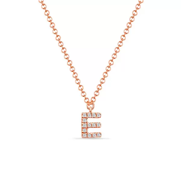 Leaf Jewelry Halskette Letter "E", 14 K Rosegold mit Diamanten