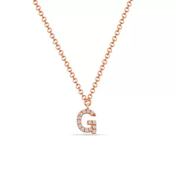 Leaf Jewelry Halskette Letter "G", 14 K Rosegold mit Diamanten