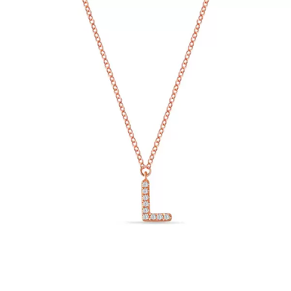 Leaf Jewelry Halskette Letter "L", 14 K Rosegold mit Diamanten