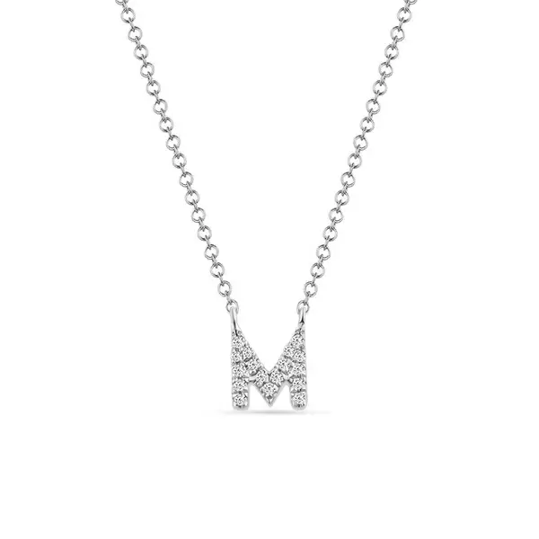 Leaf Jewelry Halskette Letter "M", 14 K Weißgold mit Diamanten