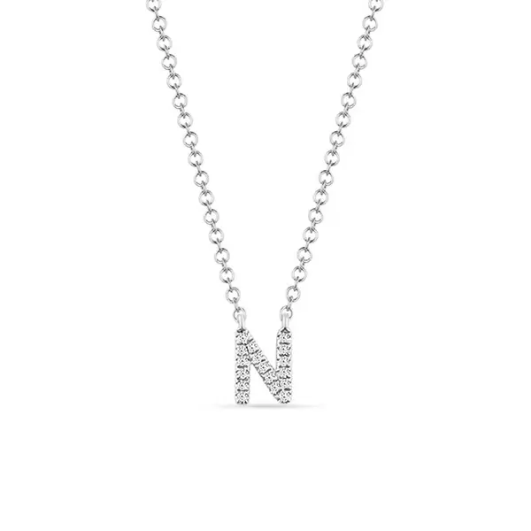 Leaf Jewelry Halskette Letter "N", 14 K Weißgold mit Diamanten