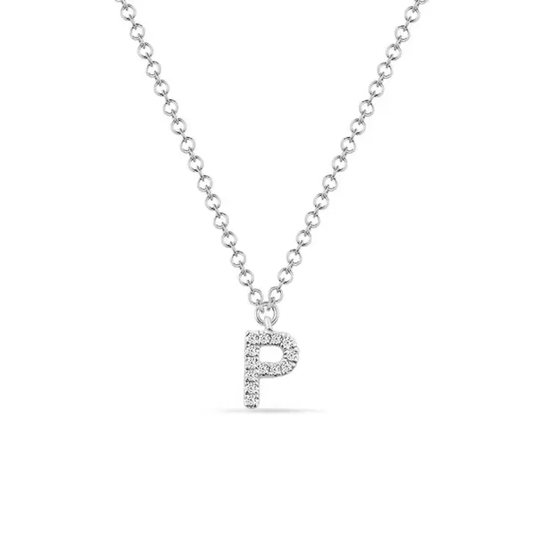 Leaf Jewelry Halskette Letter "P", 14 K Weißgold mit Diamanten