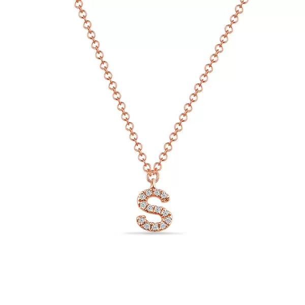 Leaf Jewelry Halskette Letter "S", 14 K Rosegold mit Diamanten