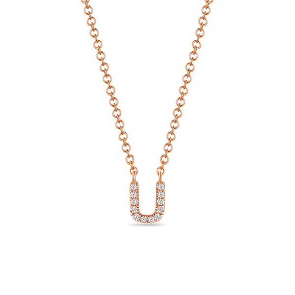 Halskette Letter U, 14 K Rosegold mit Diamanten