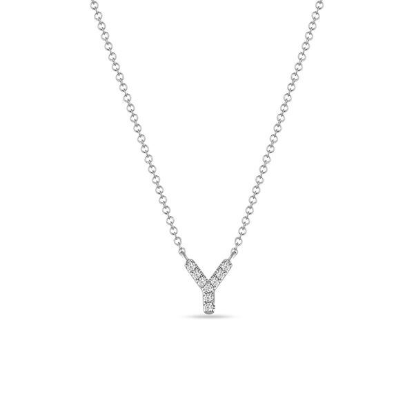 Halskette Letter Y, 14 K Weigold mit Diamanten