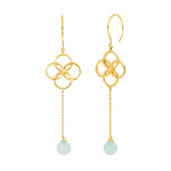 Leaf Jewelry Ohrhänger Clover Charm, Aqua Chalzedon, 18 K Gelbgold vergoldet