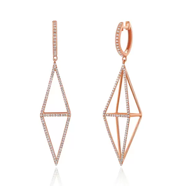 Leaf Jewelry Ohrringe Trapez mit Diamanten, 18 K Rosegold