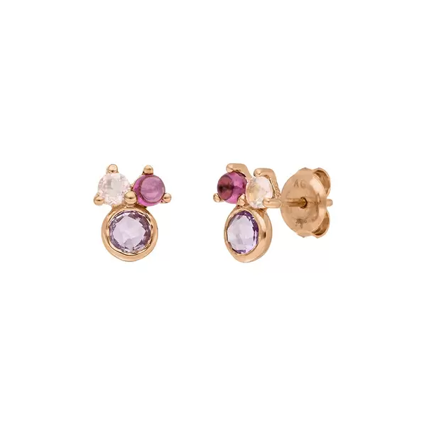 Leaf Jewelry Ohrstecker Three Gems, Amethyst, 18 K Rosegold vergoldet