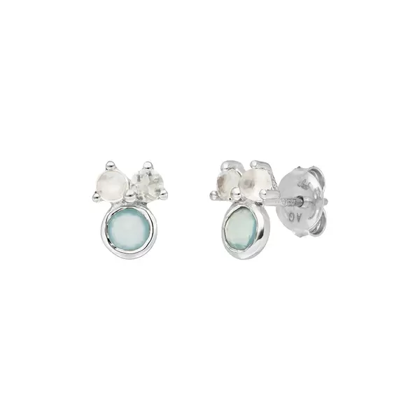 Leaf Jewelry Ohrstecker Three Gems, Aqua Chalzedon, 925 Sterlingsilber