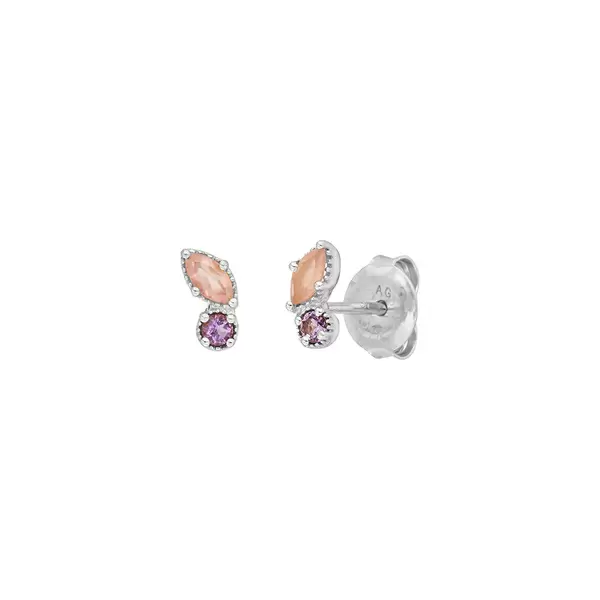 Leaf Jewelry Ohrstecker Two Gems, Rosenquarz, 925 Sterlingsilber