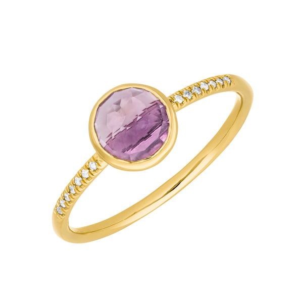 Leaf Jewelry Ring Amethyst mit Diamanten, 14K Gelbgold