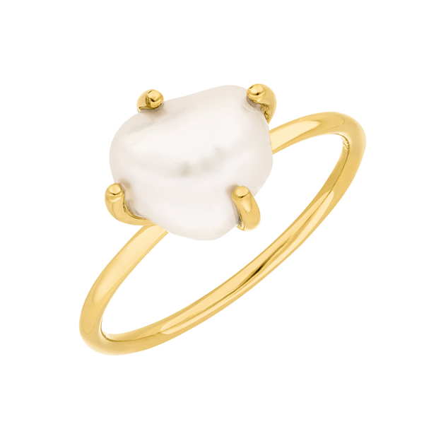 Leaf Jewelry Ring Barock Pearl, 14K Gelbgold