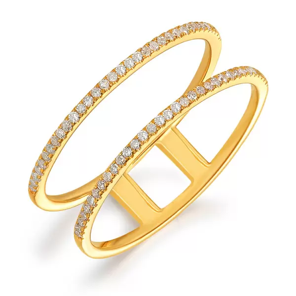 Leaf Jewelry Ring Double mit Diamanten, 18 K Gelbgold