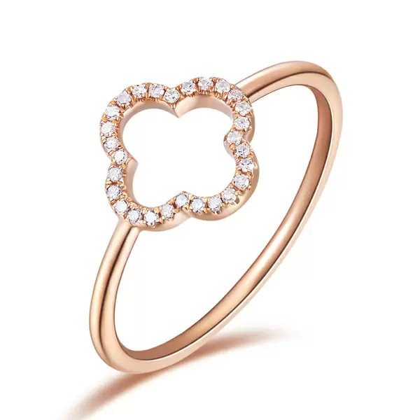 Leaf Jewelry Ring Kleeblatt mit Diamanten, 18 K Rosegold