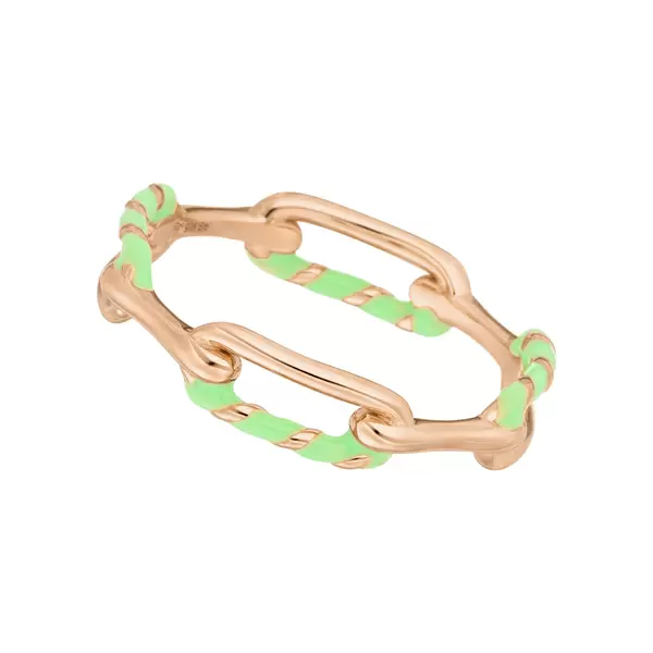 Leaf Jewelry Ring Neon Twist, 18 K Rosegold vergoldet, grün, Gr.54