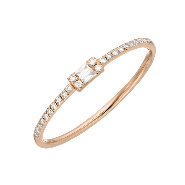 Leaf Jewelry Ring mit Diamanten, Tiny Baguette, 14K Rosegold