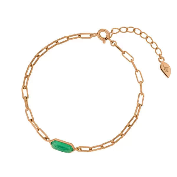 Leaf Jewelry Silber Armkette, CUBE, Grüner Achat, Rosegold