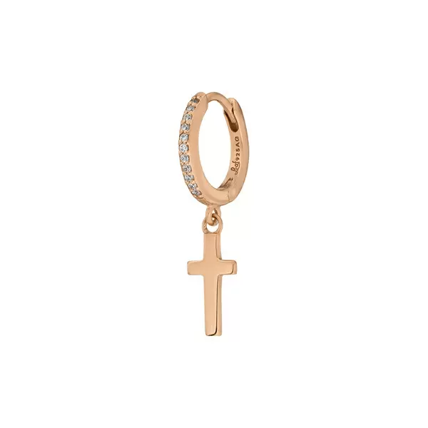 Leaf Jewelry Single Creole CROSS/Zirkonia, 18 K Rosegold vergoldet