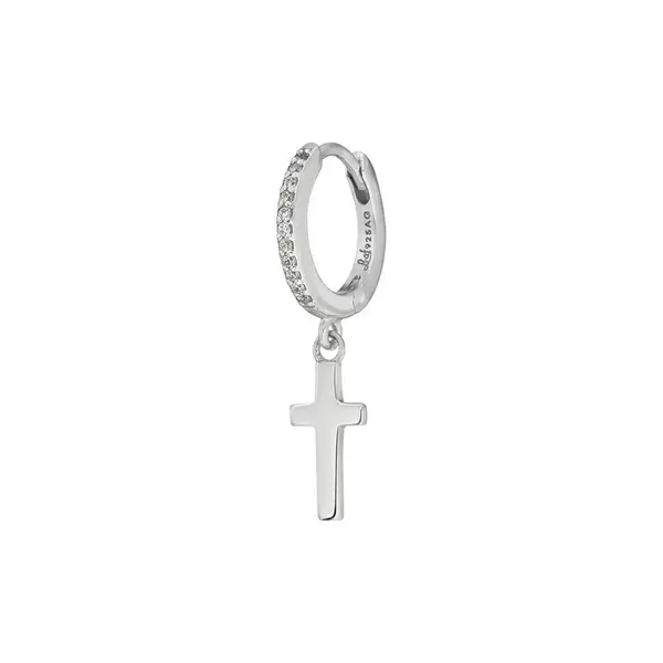 Leaf Jewelry Single Creole CROSS/Zirkonia, 925 Sterlingsilber