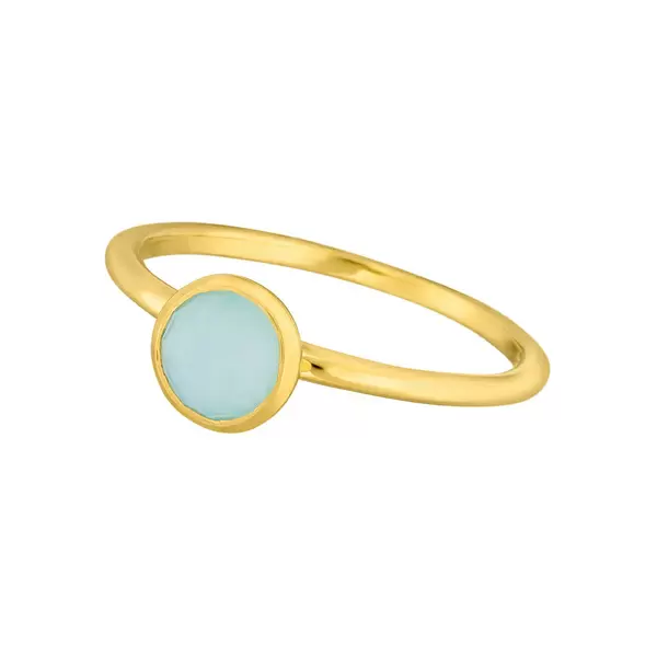 Leaf Jewelry Stacking Ring, Aqua Chalzedon, 6mm, 18 K Gelbgold vergoldet, Gr.50