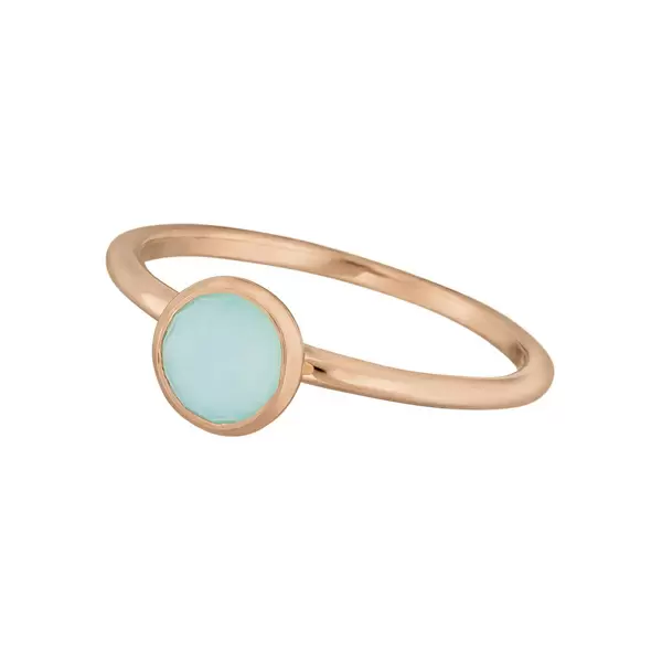 Leaf Jewelry Stacking Ring, Aqua Chalzedon, 6mm, 18 K Rosegold vergoldet, Gr.52